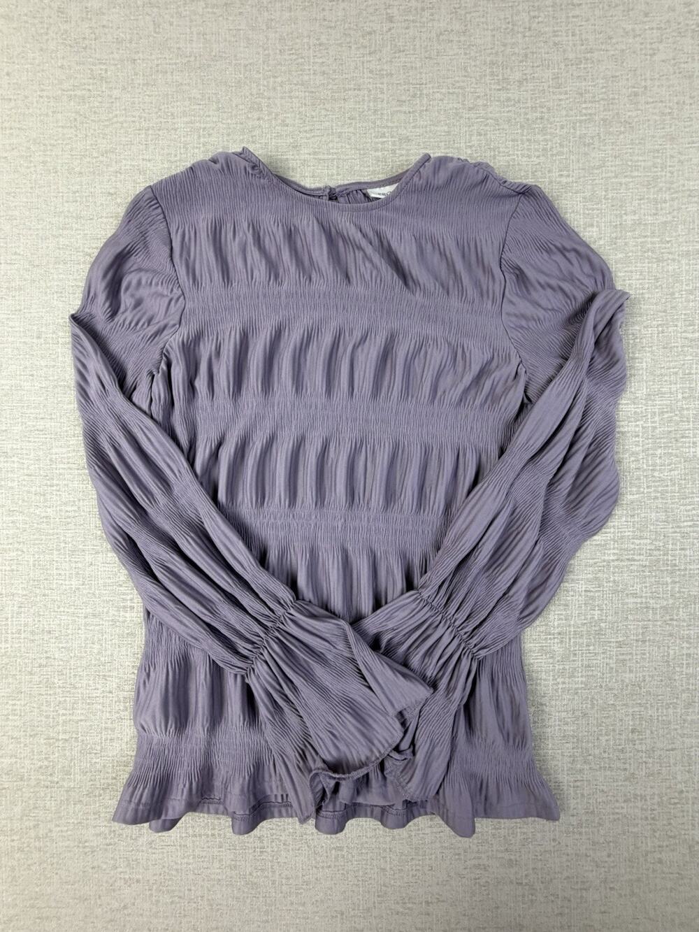 Prologue Women’s M Lavender Smocked Long Bell Sleeve Ruffle Blouse Top